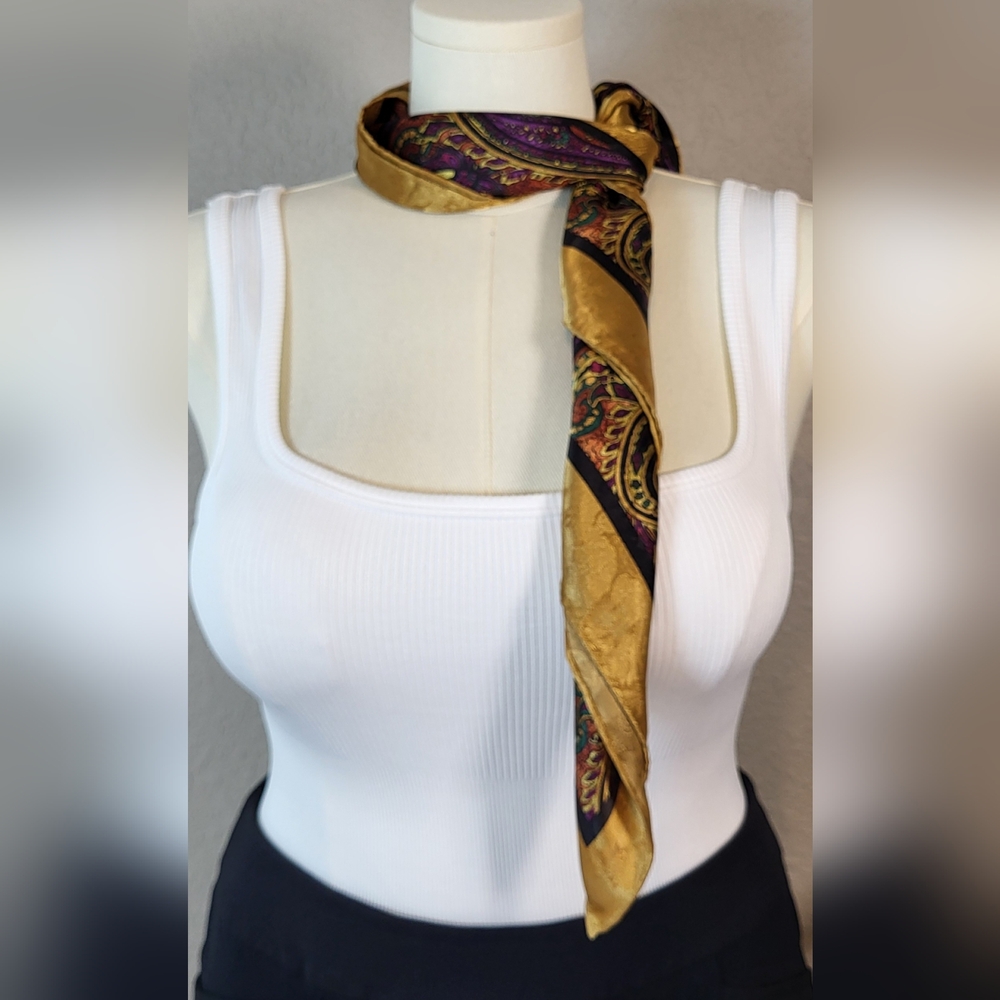 Purple and Gold Lightweight Paisley Wrap - 30.5 x 30.5 Square - Picture 3 of 8